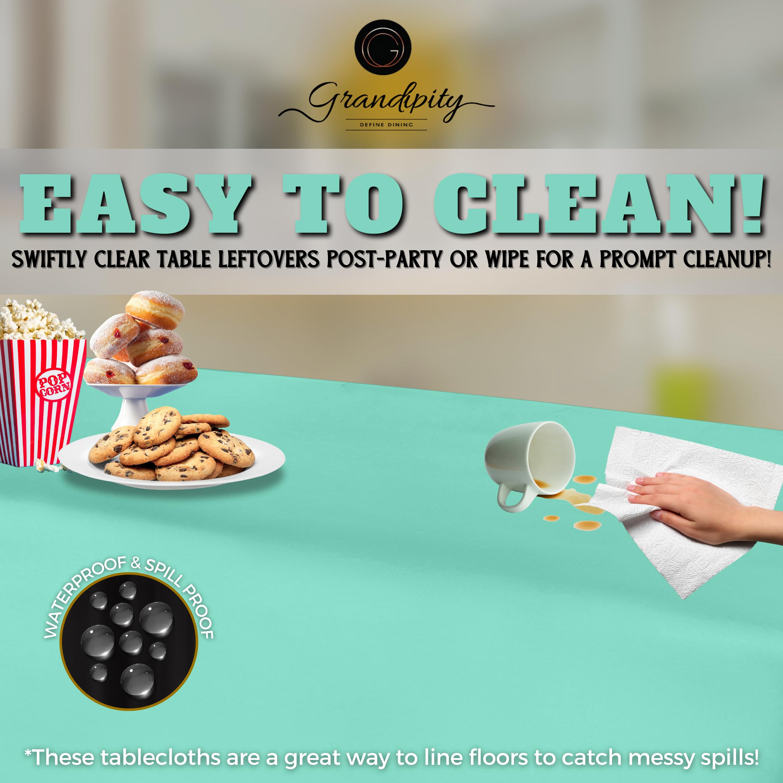 Grandipity Aqua Plastic Table Cloth Disposable (6 Pk) 54In X 108In Plastic Tablecloths For Rectangle Tables - Premium Party Tabl